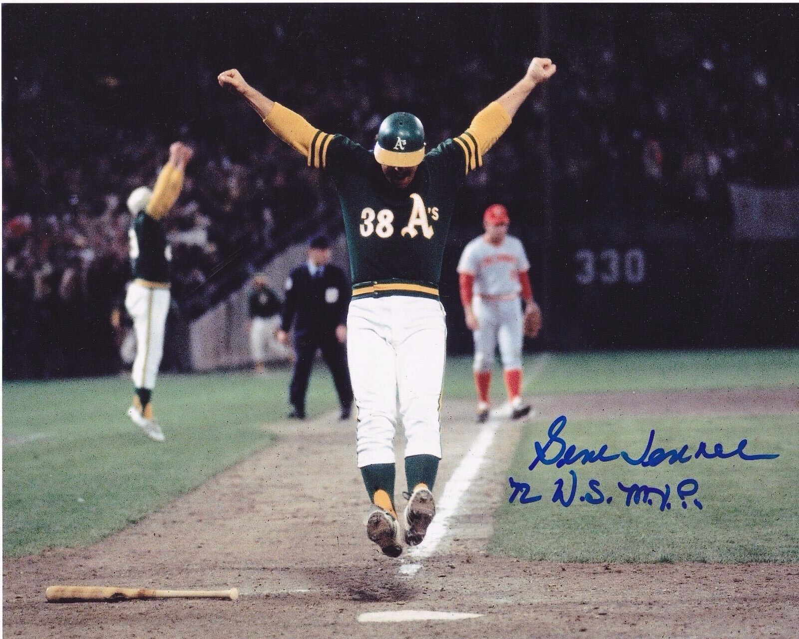 GENE TENACE OAKLAND A'S 1972 WS MVP COLOR ACTION SIGNED 8x10