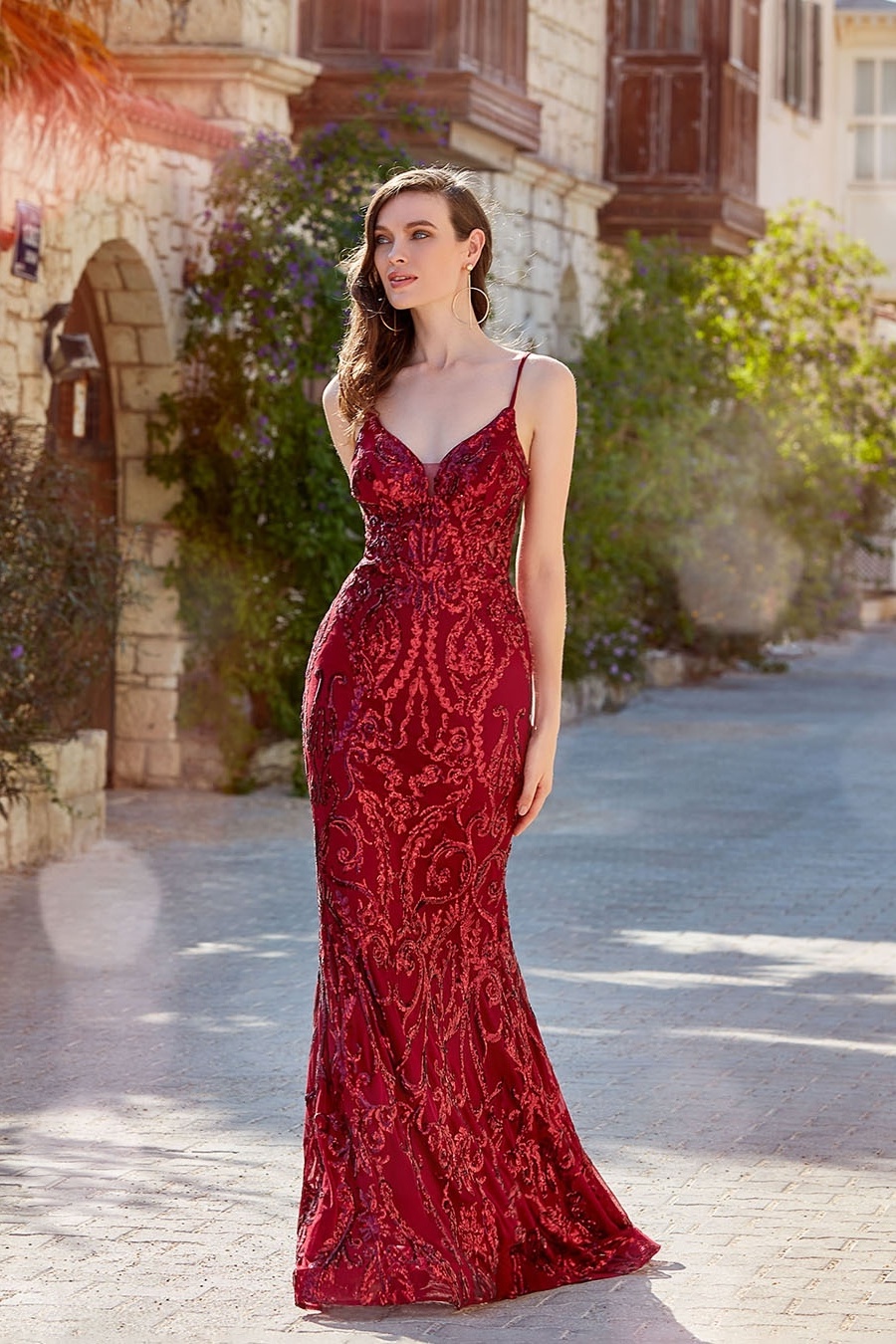 Lisliy Sleeveless Spaghetti Straps V-Neck Beads Mermaid Prom Dress