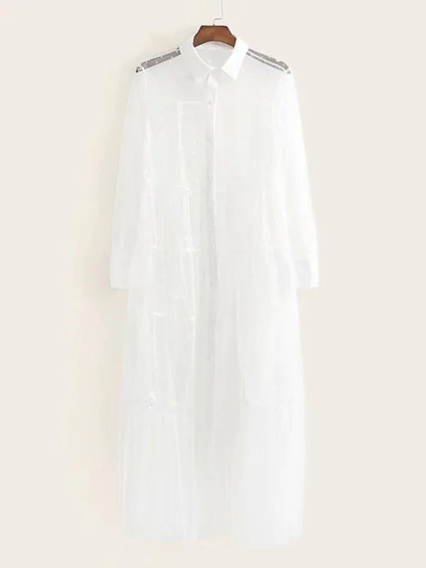 Dobby Mesh Sheer Shirt Dress | EGEMISS