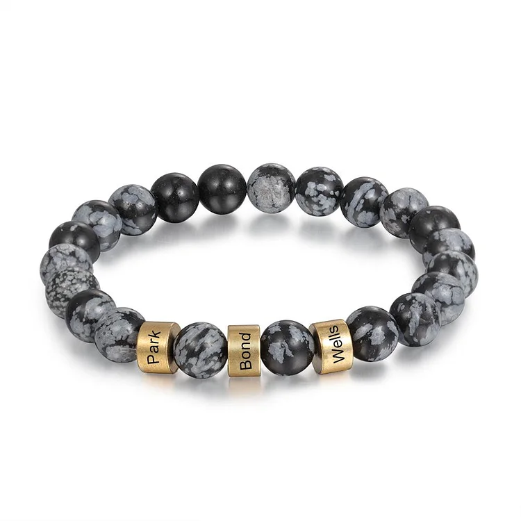 Black Tiger Eye Men's 3 Names Bracelet Gift For him