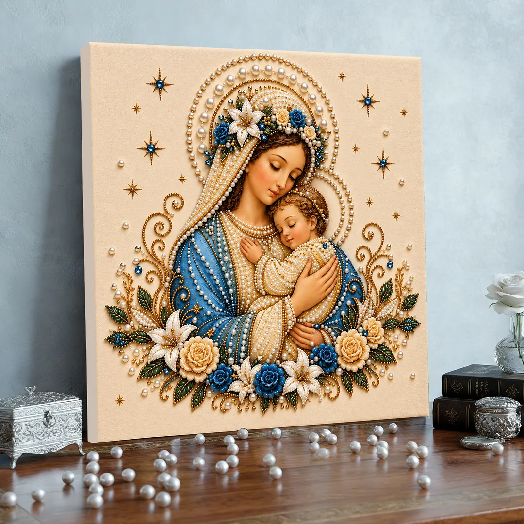Framed Pearl Painting Kit Sacred Heart Theme 7.87x7.87in