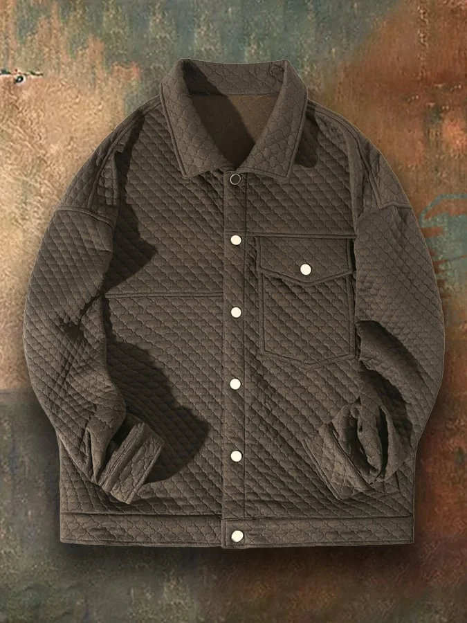 Men's Waffle Vintage Patchwork Pocket Lapel Loose Fit Jacket