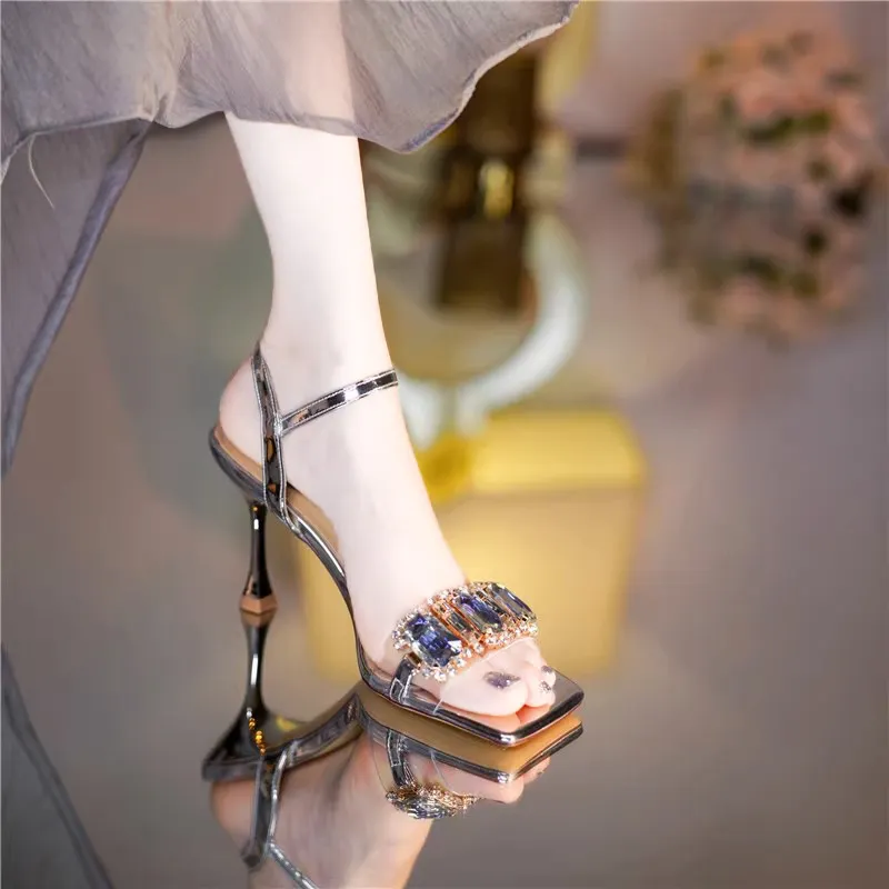 Breakj Breakj Thin Heel With Water Drill Square Head Sandals Woman 2025 Summer New Fairy Wind Toe Sexy High Heels