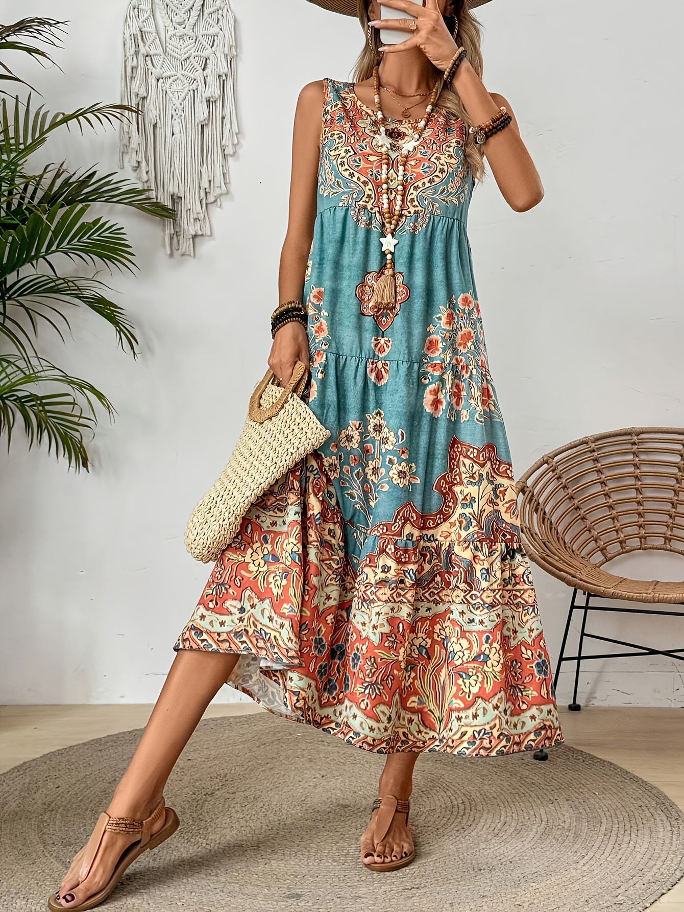 Summer Floral Women's Sleeveless A-Line Maxi Dress | Casual Crew Neck For Vacation, Beach, And Holiday Wear | IFYHOME