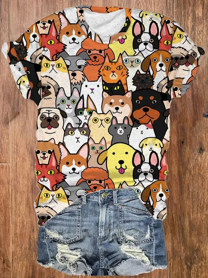 Women's Dog Cat Print T-Shirt
