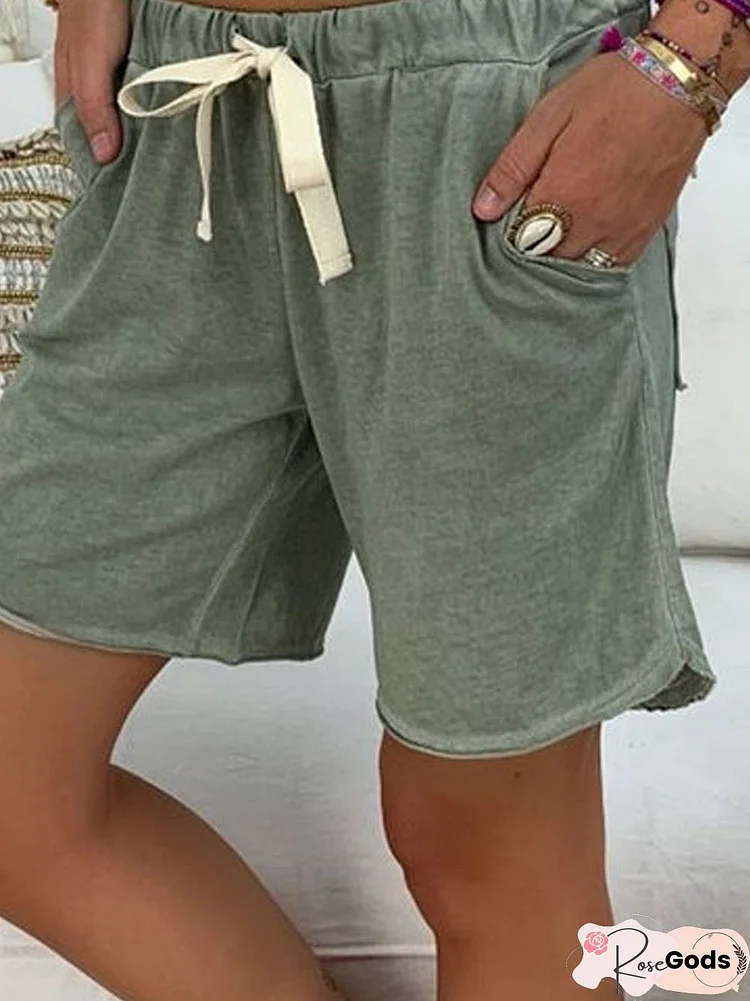 Drawcord Solid Casual Shorts