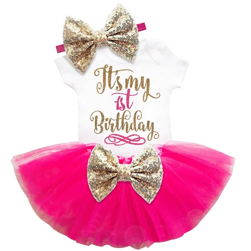 1 Year Girl Baby Birthday Dress Summer New Cotton Kids Baby Clothes First 1st Birthday Christening Dresses For Toddler Girls
