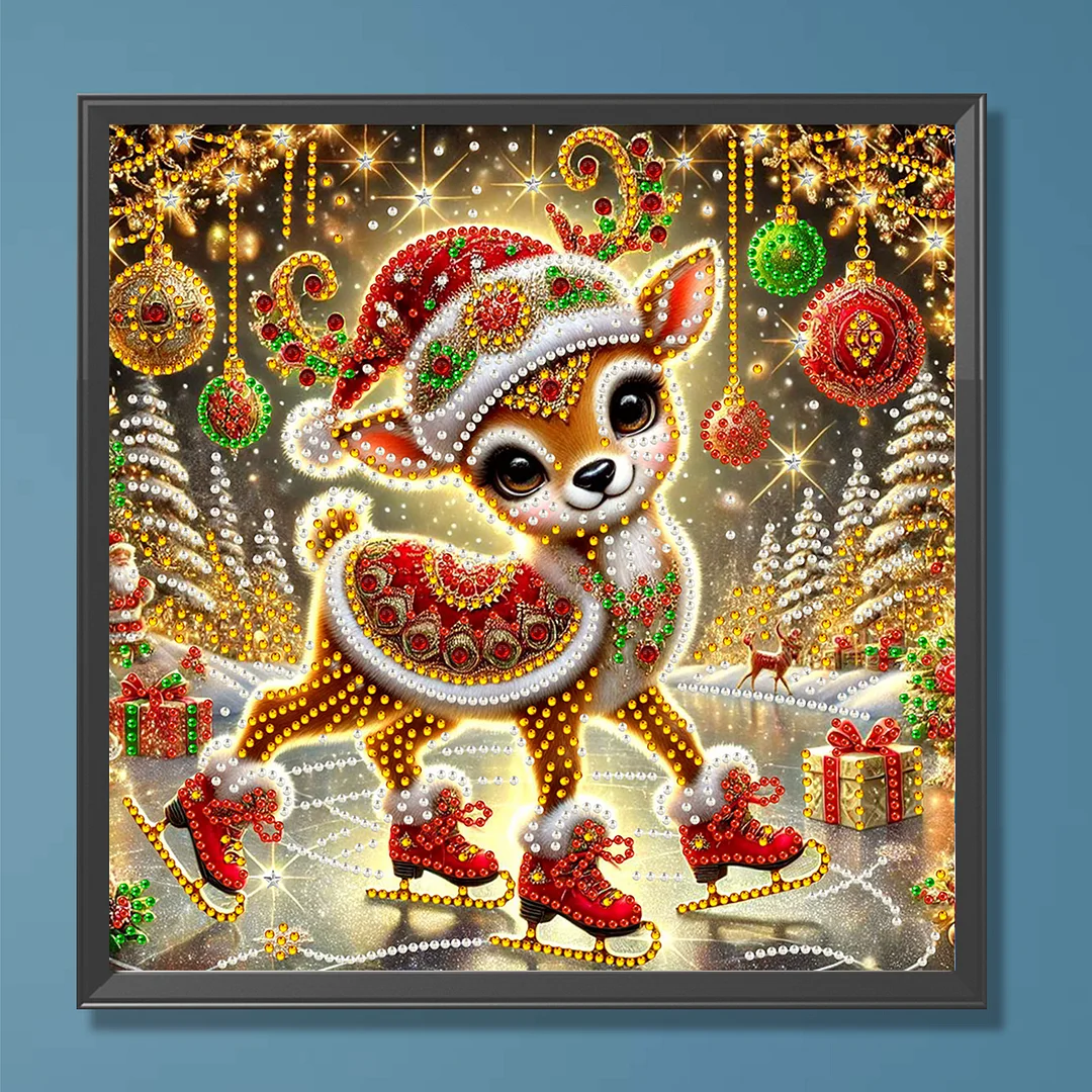 Christmas Deer - Diamond Painting - Partial Special Shaped Drill(Canvas|30*30cm)