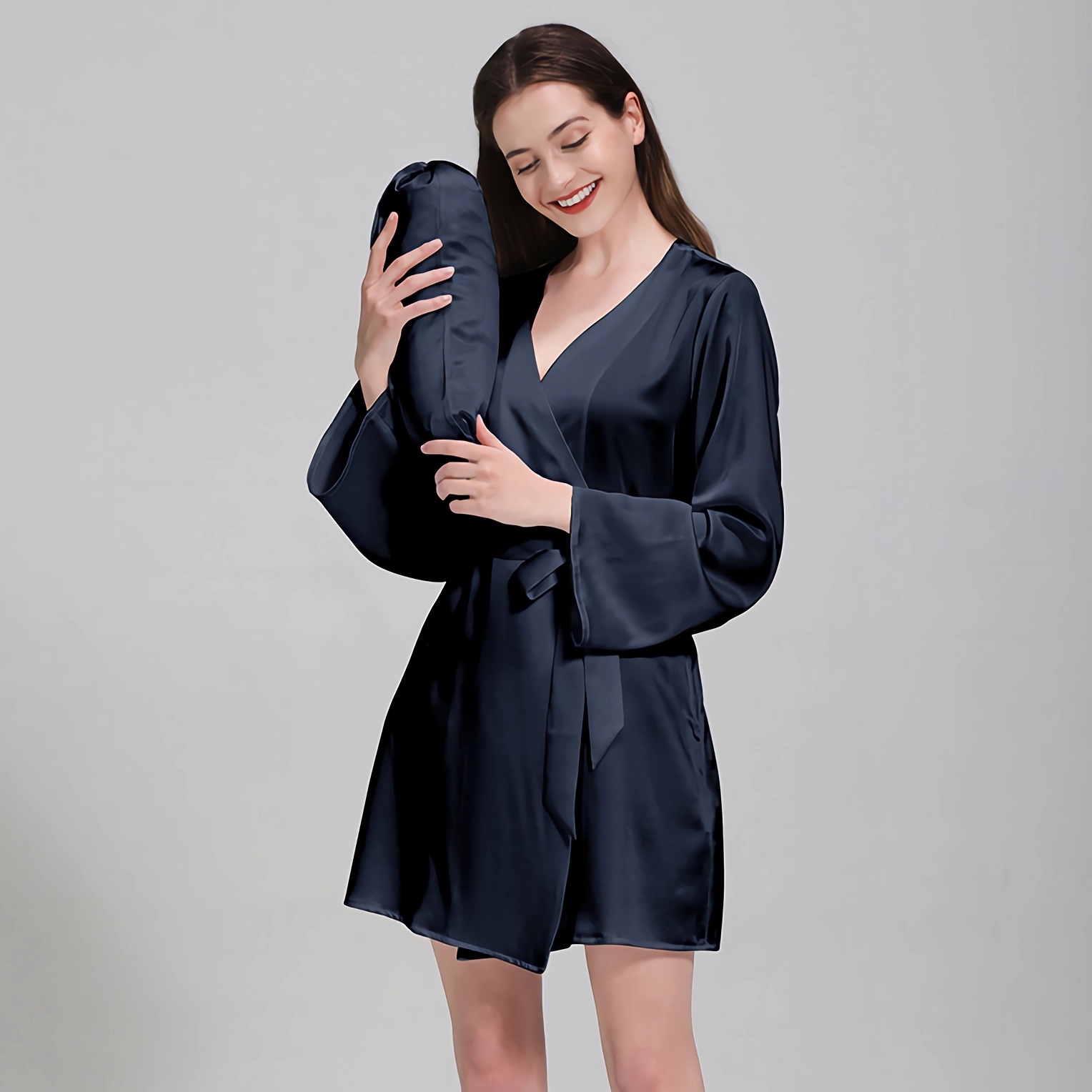 22 Momme Women's Solid Short Silk Robe REAL SILK LIFE