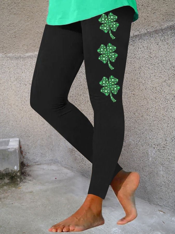 Women's St. Patrick's Day Shamrock Sequin Print Leggings socialshop