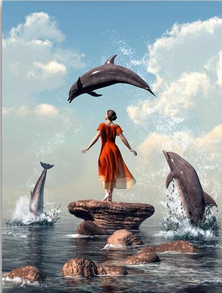 

Girl and The dolphin – People Paint By Numbers - 40*50CM, 501 Original