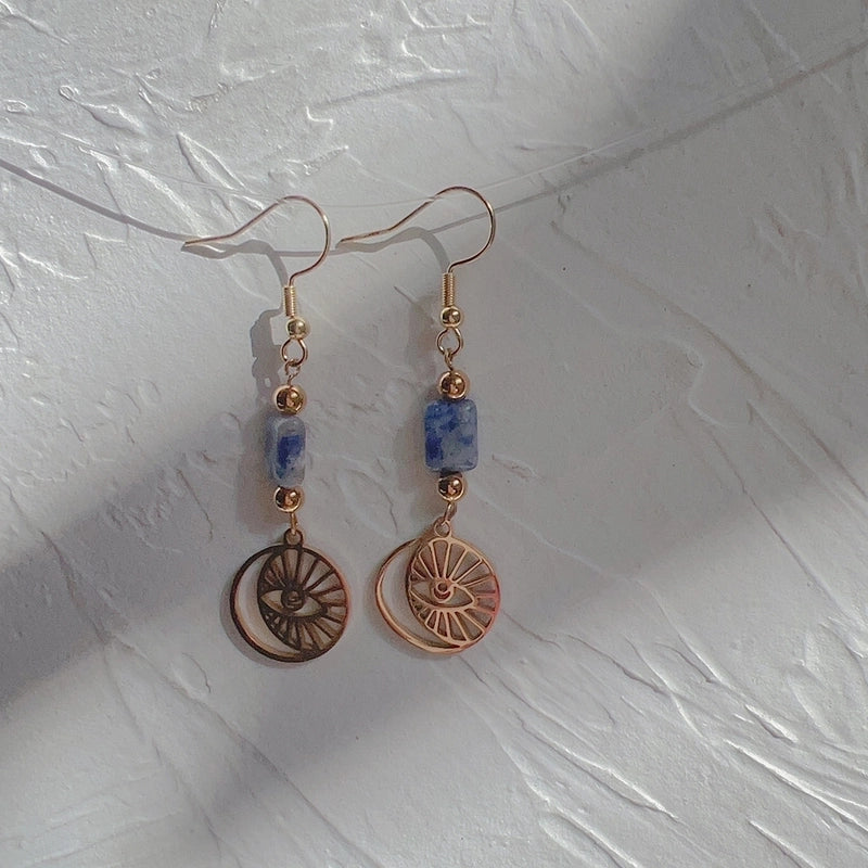 1 Pair Ethnic Style Star Moon Stainless Steel Natural Stone Drop Earrings