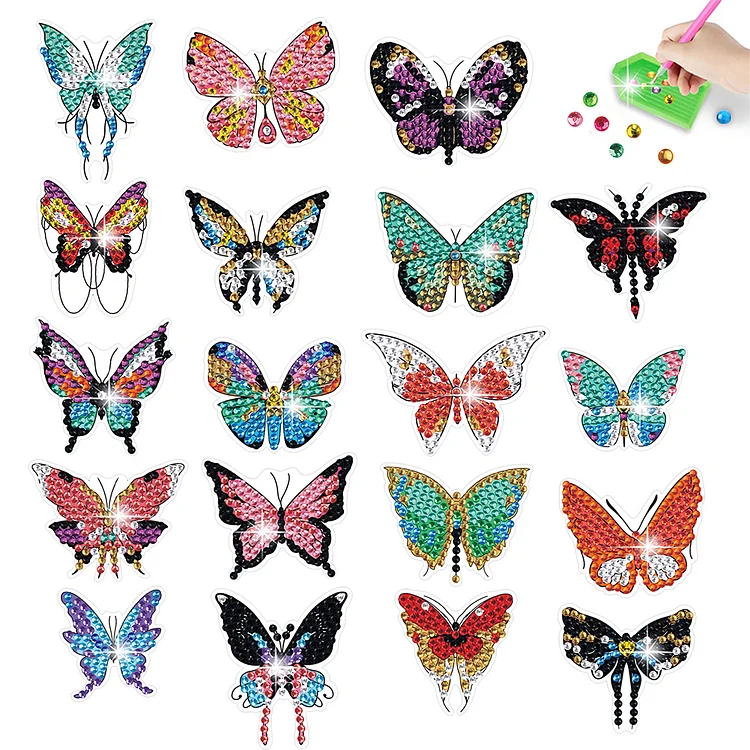 19Pcs Butterfly Diamond Painting Sticker Rhinestone Stickers Colorful Butterfly gbfke