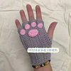 Girls Gift Idea Hand Woven Half Fingers Cat Paws Wool Gloves