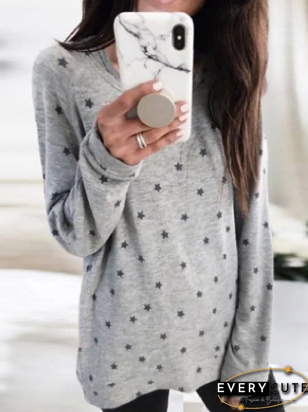 Crew Neck Long Sleeve Polka Dots Shirts & Tops