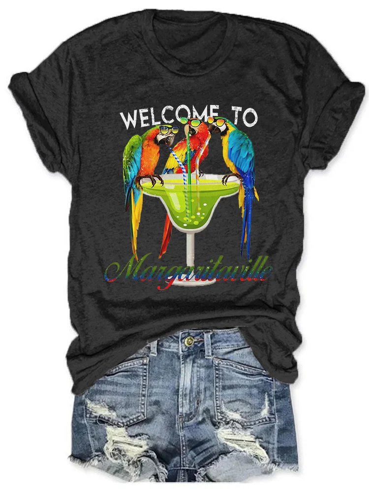 Women's Welcome To Margaritaville Parrot Print T-Shirt