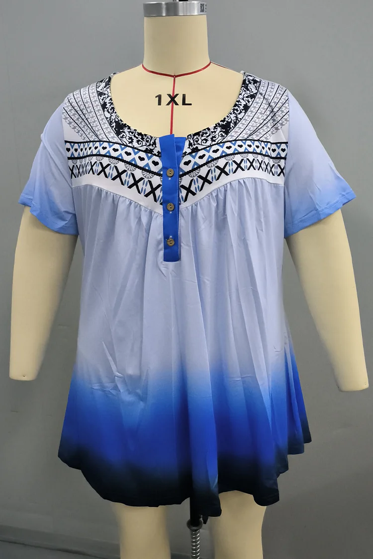 Plus Size Casual Short Sleeve Round Neck Gradient T Shirt FlyCurvy Flycurvy [product_label]