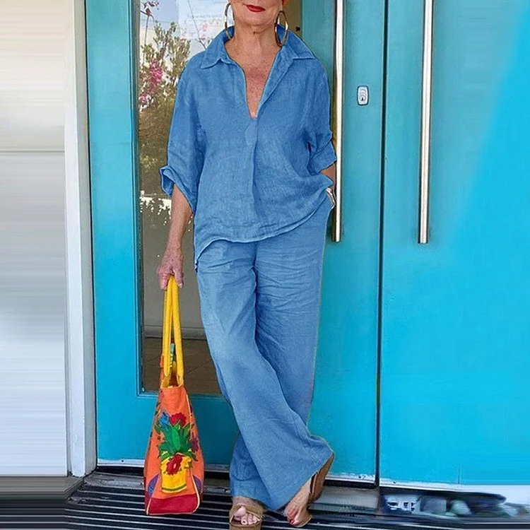 Solid Color Women Two-piece Set