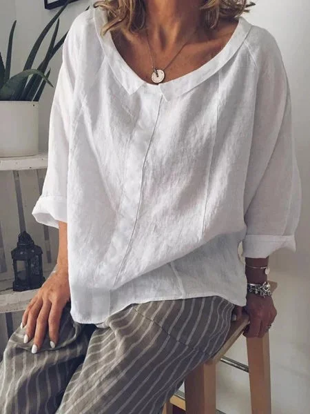 Brownm Attractive Solid Color Collar Pullover Blouses