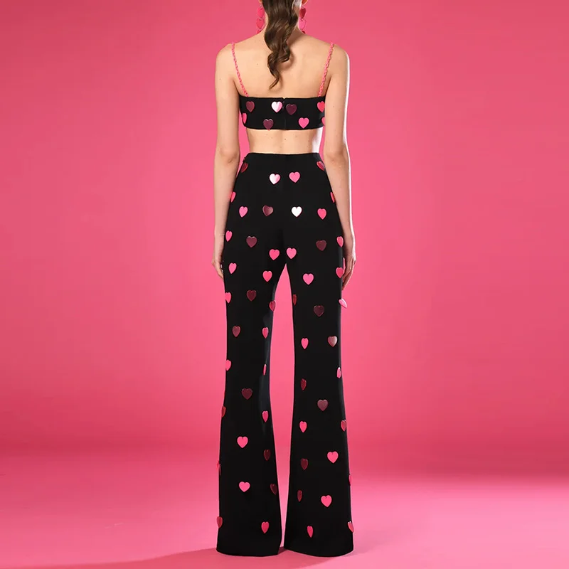 Nigikala Nigikala 2025 New Star Fashion Heart Shaped Liange带 Vest Pants Set Two-Sleeve