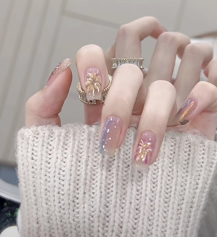 Wear Nail Beauty Nail Piece TikTok Hot Blush Gradient Butterfly Nail Sticker Finished Detachable Fake Nail