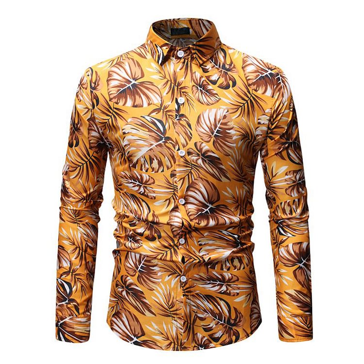 Lapel Print Floral Casual Single-Breasted Men's Shirt