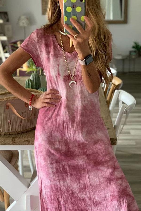 Womens Tie-dye Sleeveless Casual Slit Long Dress-Allyzone-Allyzone