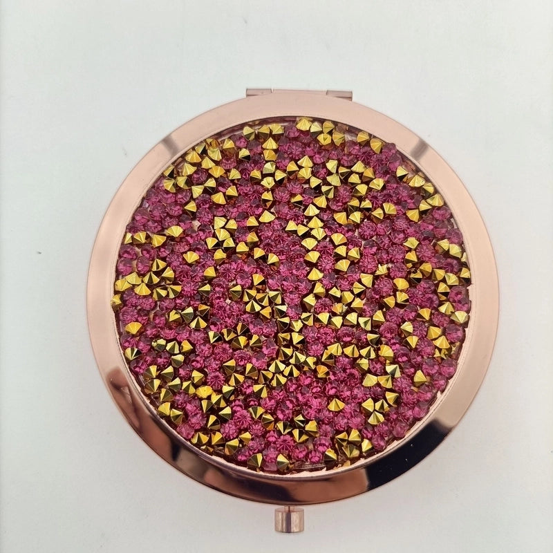 Retro Crystal Stick-on Round Double-sided Portable Mini Mirror