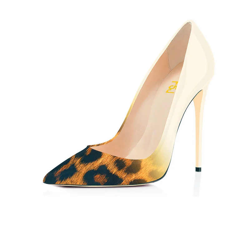 Women's  Pointed Toe Leopard Print Heels Stiletto Pencil Heel Pumps |FSJ Shoes