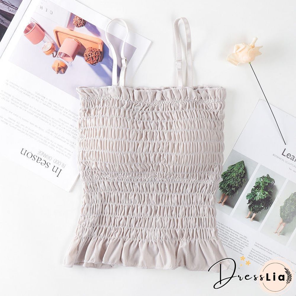 Camisole Women All Match Ruffles Female Summer Candy Color Ulzzang Sweet Preppy Style New Hot Sale Basic Mujer De Moda Soft Chic