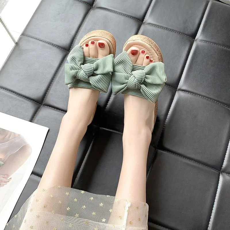 Summer Wedges Slippers Platform High Heel Women Slipper Ladies Shoes Basic Wedge Slipper Flip Flop Sandals Bow Wear-resistant