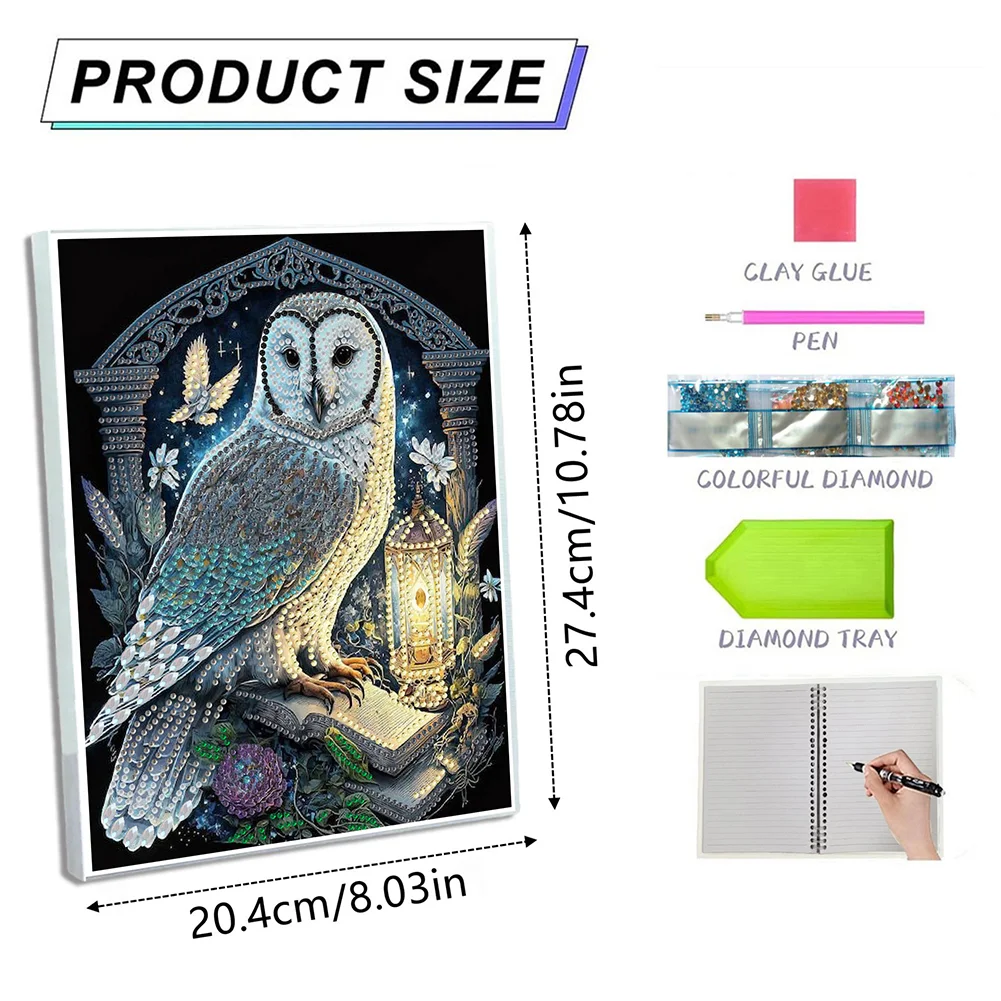50-Page A5 Owl Diamond Painting Notebook for Adult Holiday Birthday Gift