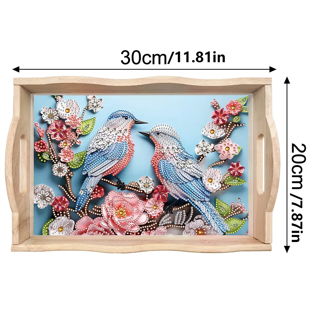 Wooden Flowers Birds 5D DIY Diamond Painting Serving Tray for Home Decor