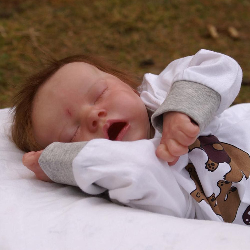 [Newborn Girl]12'' Realistic Reborn Sleeping Baby Doll Real Soft Silicone Body Babies with Brown Hair Named Yamadi