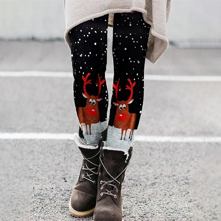 Christmas Cute Elk Print Warm Leggings Pant