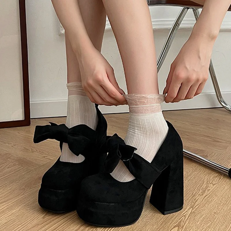 Breakj Breakj High-Heeled Autumn Winter New Waterproof Table Thick-Heeled Barbie Single Shoes Lolita Mary Cherish Shoes Children