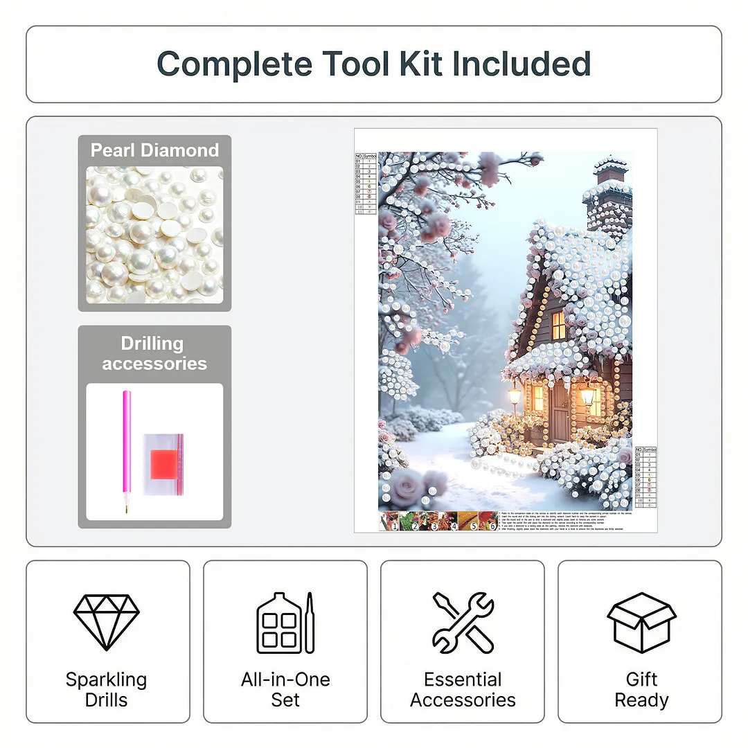 Pearl Painting Kit for Adults Snow Flower House 11.81x15.75in