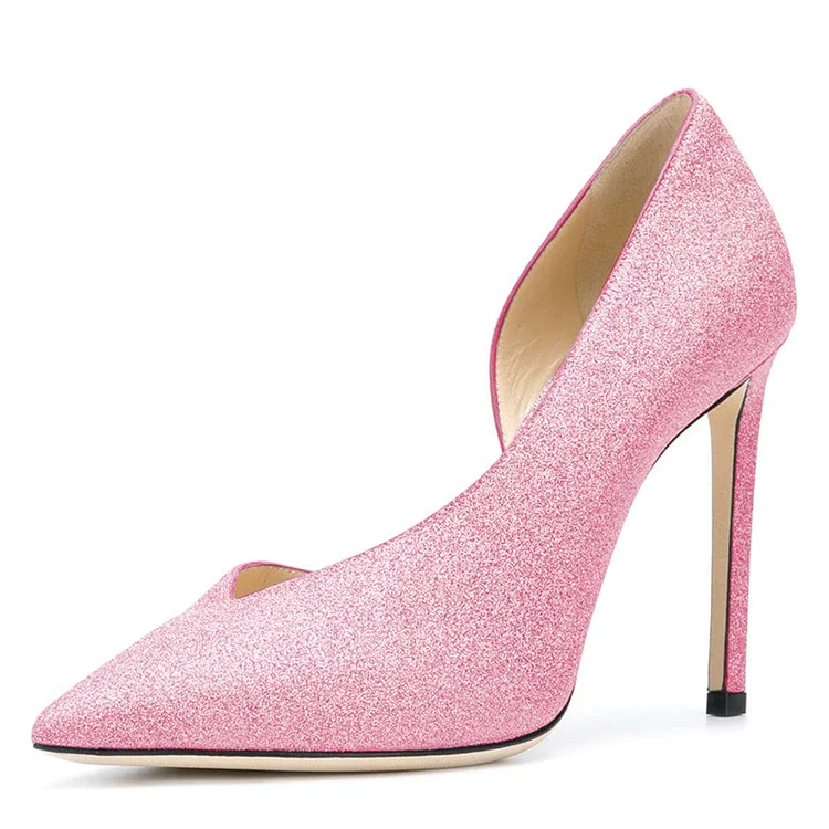 Women's Pink Pointy Toe Stiletto Heels Glitter Shoes |FSJ Shoes