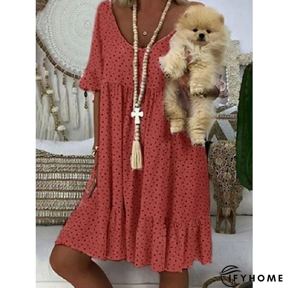 Women's Casual Dress Summer Dress Polka&nbsp;Dot&nbsp;Dress Polka Dot Ruched Print Crew Neck Mini Dress Fashion Streetwear Outdoor Daily Short Sleeve Regular Fit Yellow Pink Red Spring Summer S M L XL XXL | IFYHOME