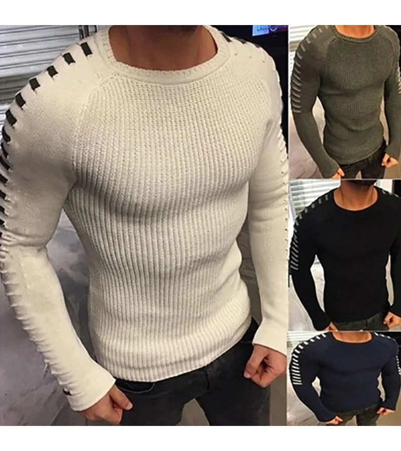 Men Fashion Color Matching Round Neck Long Sleeve Sweater S-3XL