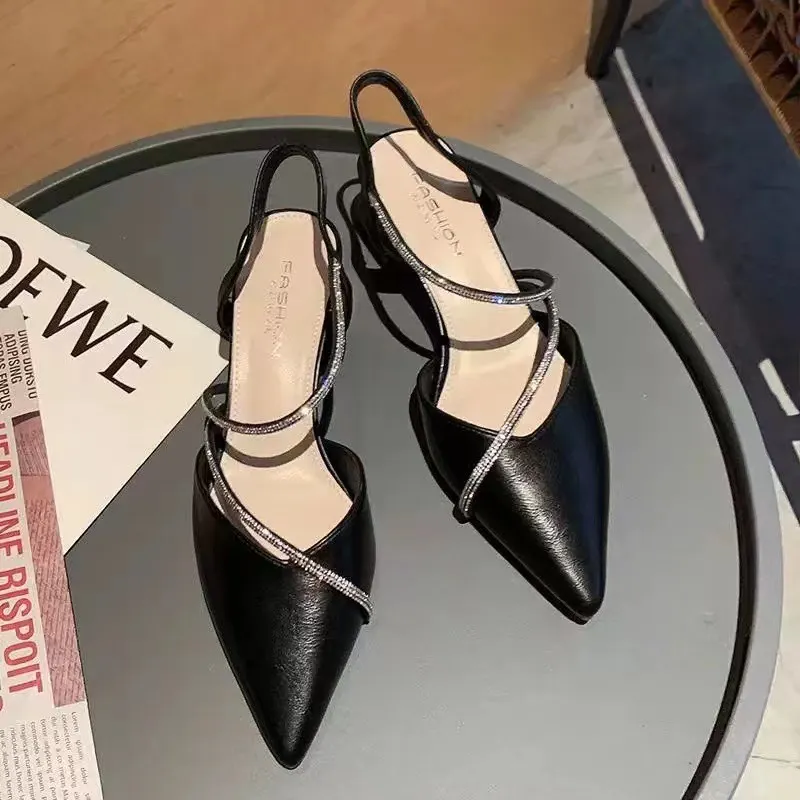 Breakj Breakj Water Drill Sandals Women Summer French Coarse High Heels Retro Single Shoes Femininity Spring