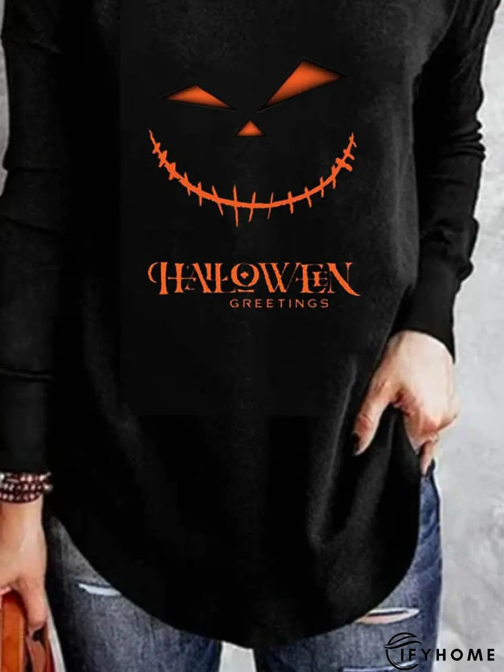 Off Shoulder Casual Cotton Blends Cartoon Halloween T-shirt | IFYHOME