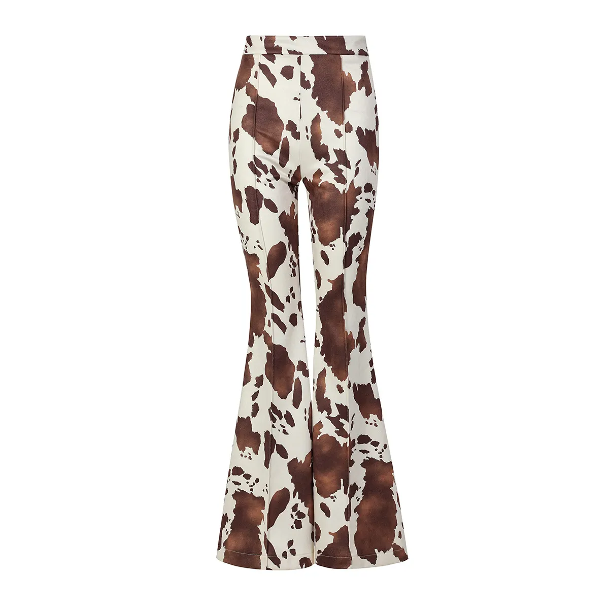 Women Cow Print High Waist Flare Pants