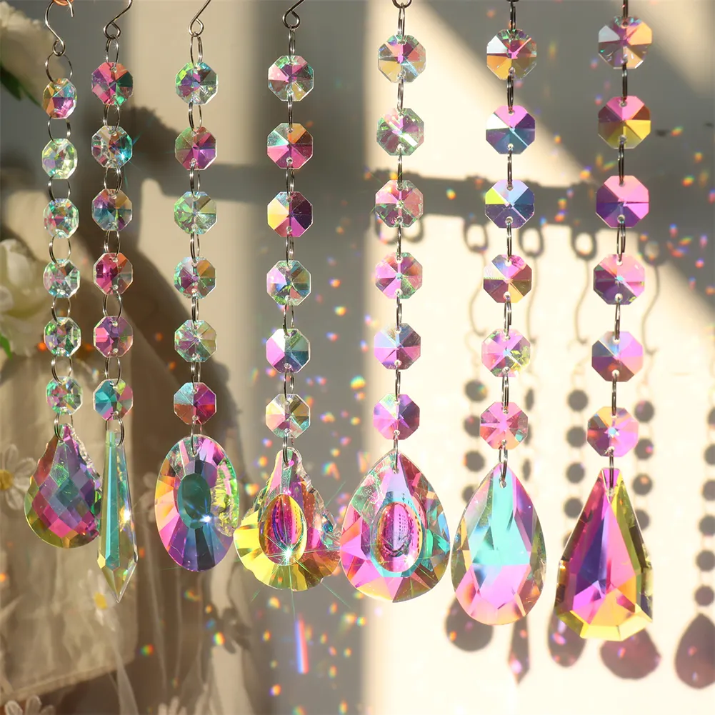 Crystal Wind Chimes Ornament AB Color Beads Hanging Pendant Decor (7pcs)