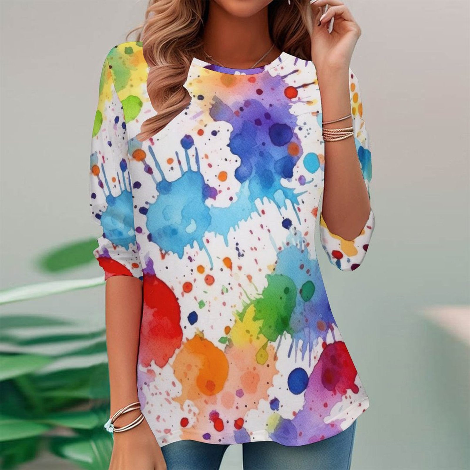 Women Long Sleeve V-neck Graphic Floral Printed Top