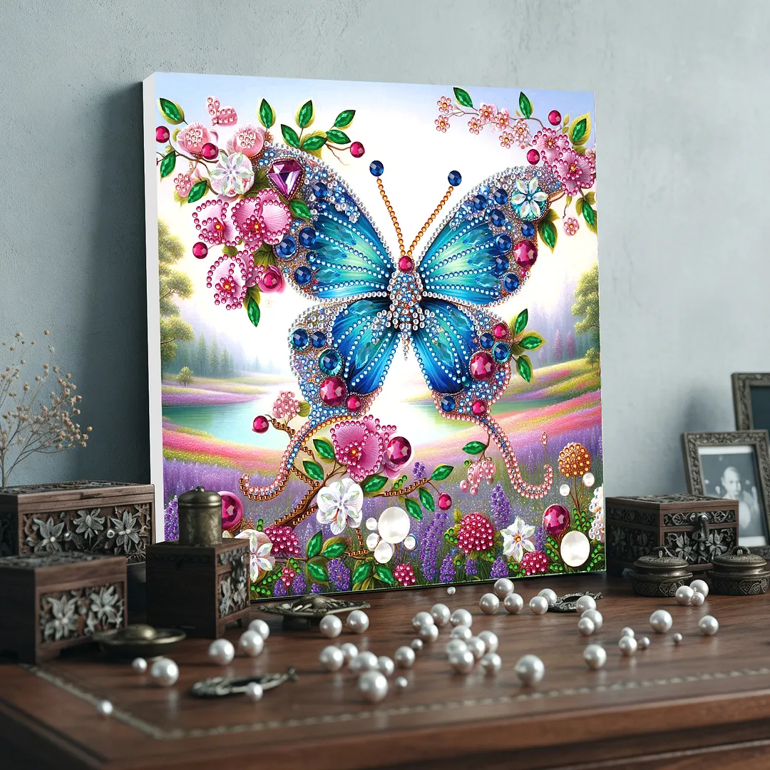 Butterfly DIY Special Shape Drill Diamond Art Pearl Painting Kit with Frame 25x25cm Art Craft Pearl Diamond Painting for Adults Beginners Home Decor