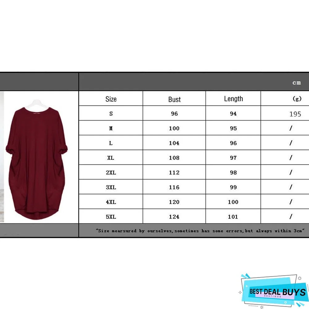 Women's Casual Loose Pocket Long-Sleeved Plus-Size Dress