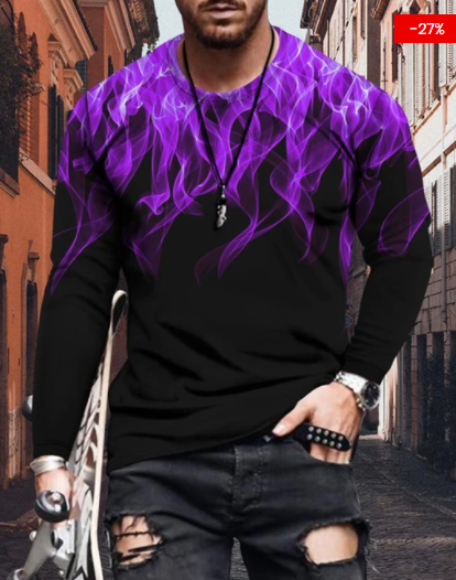 Men's Purple Flame Print Long Sleeves Tops