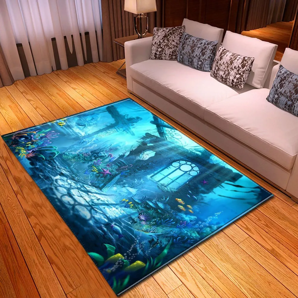 3D Ocean World Living Room Carpet Children Rug Kids Room Decoration Large Carpet Home Non-slip Hallway Bedroom Floor Bedside Mat
