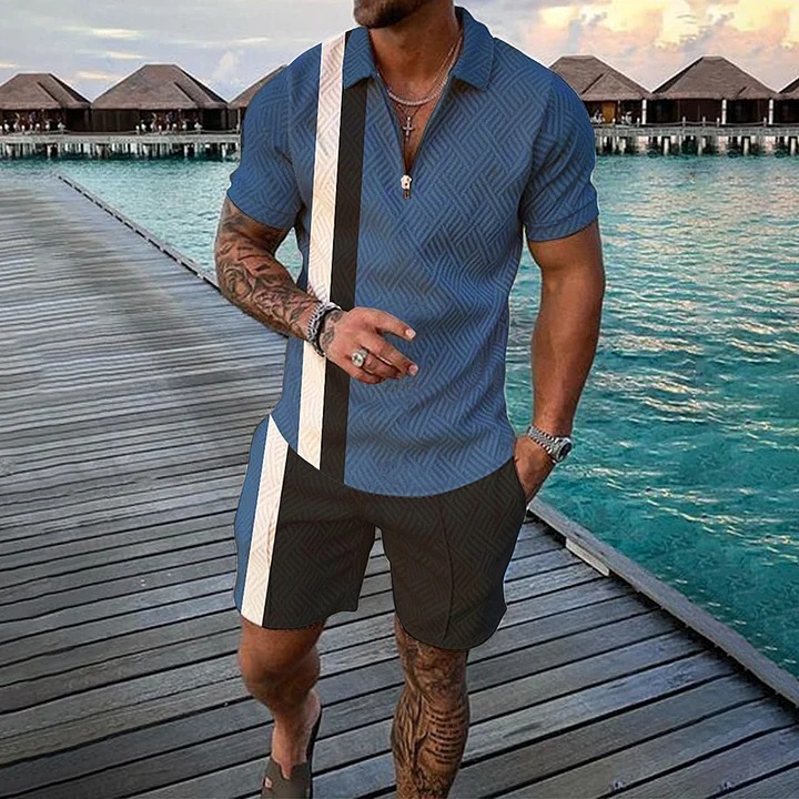 Men's Solid Sports Casual Short Sleeve Polo Shirt And Pants Co-Ord
